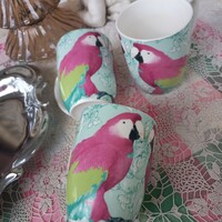 3 fine porcelain mugs with parrots