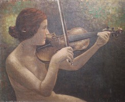 Woman playing the violin, beautiful oil painting! 55X67.5 cm, canvas - marked Dáljay - musician, violinist