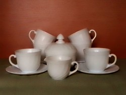 Set of 6 vintage Arcopal France Trianon white swirl milk glass tea cup saucer