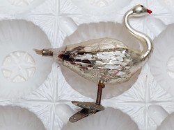 Old glass Christmas tree ornament swan bird glass ornament with tweezers