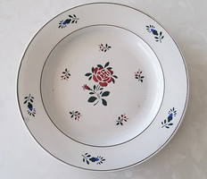 Antik Wilhelmsburgi fajansz tányér 31,5 cm keménycserép rózsás nagy falitányér