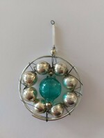 Old glass Christmas tree ornament blue silver glass ornament