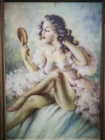 Gyönyörű Végh Gyula hatalmas Festmény Balerina erotikus stílusú jó kvalitású fa keretben.70 x 100cm