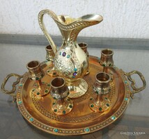 Liquor set with copper base lined with (wedge) stones and tray