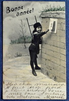 Antik Újévi üdvözlő fotó  képeslap kicsi kéményseprő létrával   naptár