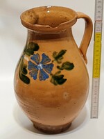 Folk, dark blue floral pattern, light brown glazed ceramic milk jug (2433)