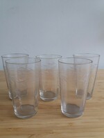 Antique etched glass glass with grape pattern - 5 pcs
