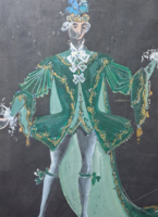 Jelmezterv - férfi rokokó öltözetben - jelzett (Teljes méret:55x42 cm) történelmi ruha, karakterterv