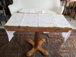 Antique needlework: richly decorated linen tablecloth, runner