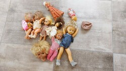 (K) old dolls, in found condition, may require cleaning and repair.