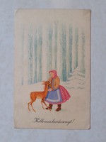 Old Christmas postcard 1957 postcard deer snowy forest