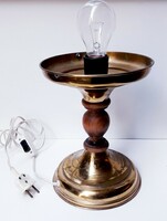 Copper table lamp, wooden insert