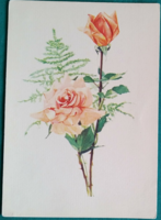 Régi, virágos képeslap, rajz: Gonda-Rozs