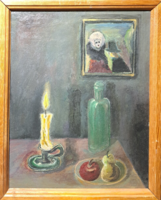 Still life with candles and fruits - szabó s. 1998 (Oil painting with frame 54x43 cm) interior