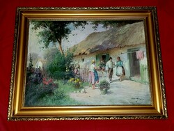 Ács Ágoston(1889-1947): Udvarlás a tavaszi kertben eredeti festmény
