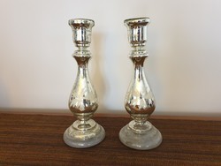 Bieder 33 cm, 2 pieces of old, large-sized huta glass antique candle holders with slats