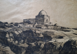 István Zádor: Bethlehem (signed etching, framed 53x40) historical, biblical city, birthplace of Jesus