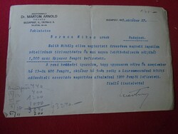 DEL011.15  Régi  irat  Dr. Márton Arnold ügyvéd Budapest 1933 - Berman Miksa 1000 pengő