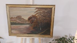 (K) Tájképfestmény 80x57 cm kerettel SZJ jelzéssel folyópart