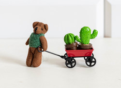 Vintage mini húzós kocsi, gyermek játék - bababútor, babaházi kiegészítő, miniatűr