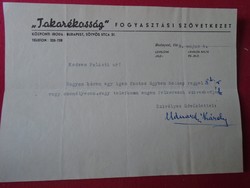DEL011.19  Régi  irat  Takarékosság Fogyasztási Szövetkezet - aláírás Udvardy Károly  1948 névjegy