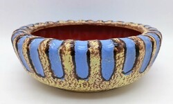 Nagy méretű Pesthidegkút retro tál, magyar iparművészeti kerámia, 27 cm széles, 9 cm magas