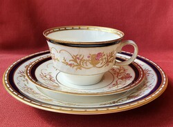 Reichenbach német porcelán reggeliző szett csésze csészealj kistányér arany széllel tányér