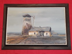 Wárkonyi Gyula Tanya szélmalommal festmény