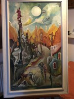 Gombor József “Lent az utcán” kortárs festmény