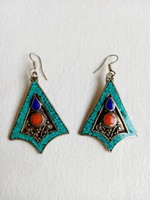 Decorative earrings with turquoise, lapis lazuli and coral stones