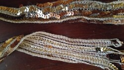 Old, antique 4-row gold-bronze sequined belt, scarf, for use, for creative purposes, for theater props