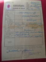 DEL013.21 Keresztlevél 1944  Eiben Mária Erzsébet - Budapest Józsefváros Blieszner Ágoston prépost