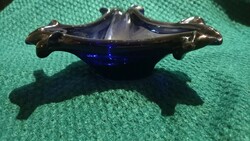 Glass ashtray dark blue Czech bohemian special form
