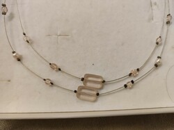 Silver necklace with blue rose quartz stones