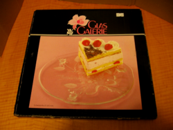 WMF kristály tortás tál dobozában, rózsa, nefelejcs csokor
