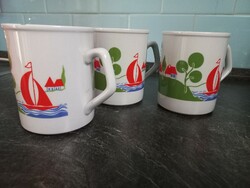 Retro Zsolnay Pécs sailing pattern mugs, 4 pcs