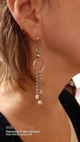 Silver earrings with cultured pearls (with real pearls) 9 cm long (13.6 grams, youth wear