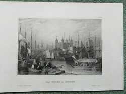 The Tower in London, original engraving ca.1847