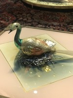Régi üveg madár, gyönyörű festéssel, csiptetős