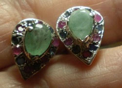 925 ezüst fülbevaló átdugós, rubin, zafír, smaragd drágakövekkel