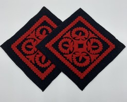 Pair of red and black felt tablecloths