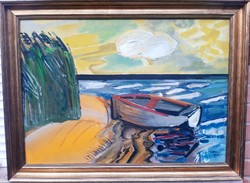 Topor András (1944-1997) Napfényes Balaton,Képcsarnokos Festmény