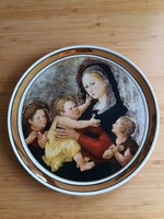 Különleges Hollóházi porcelán dísztányér, jelzett - Szűz Mária a kis Jézussal