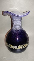 Kézműves üveg váza vastag falú színpompás