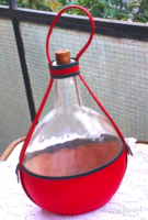 Retro borosüveg 32 cm, piros műbőr tokban