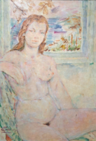 Akt az ablakban (olaj, farost 70x50 cm) azonosítatlan jelzéssel, különleges női akt