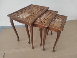 Antique 3-piece braided table row, push-together small tables 829 6278