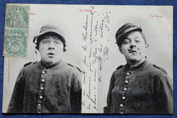 Antik francia humoros katona fotó képeslap