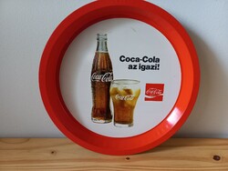 Régi retro Coca Cola az igazi feliratos fém tálca 32cm