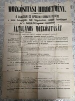 "Mozgósítási hirdetmény" - 1914-es behívó plakát